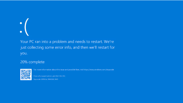 Pantalla azul de error BSOD en ordenador Windows