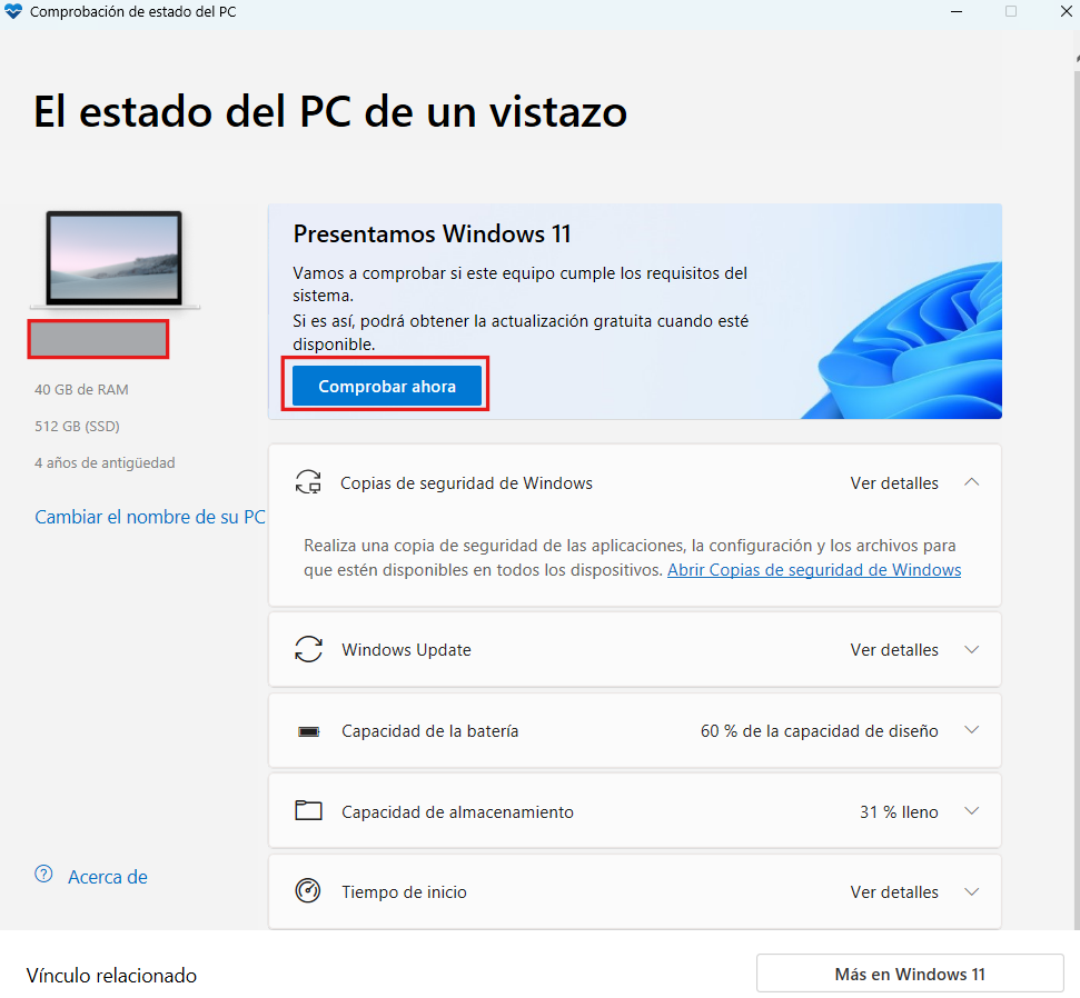 Comprobar si el equipo es compatible con Windows 11