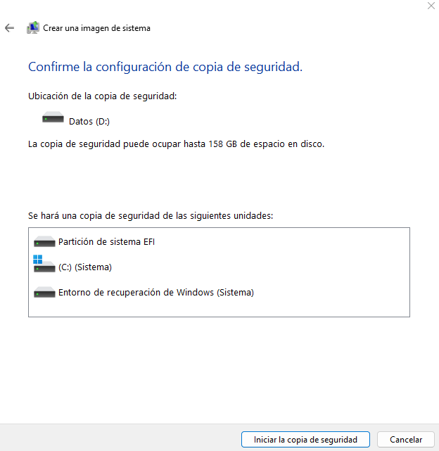 crear imagen del sistema en disco duro externo