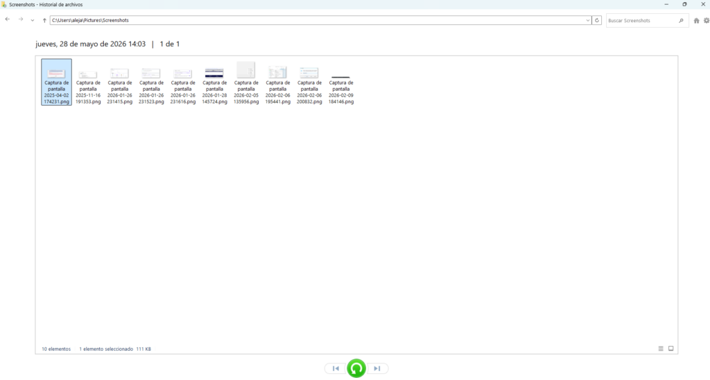restaurar archivo desde el historial de archivos de Windows almacenado en disco externo