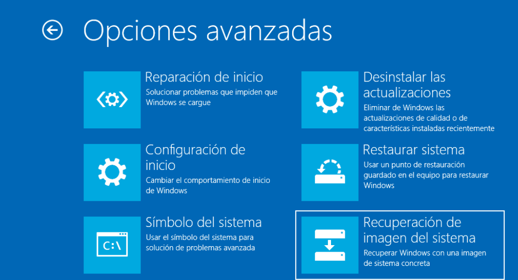 Recuperar Windows 11 mediante una imagen imagen del sistema guardada