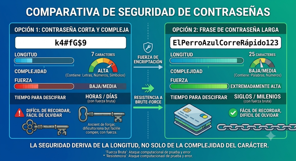 Comparación de como la longitud de la contraseña afecta a la seguridad de la misma