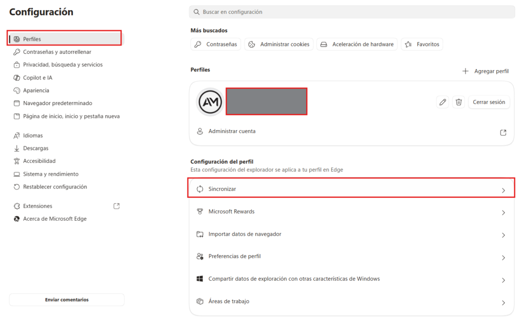 Configurar Sincronización  en el navegador Edge
