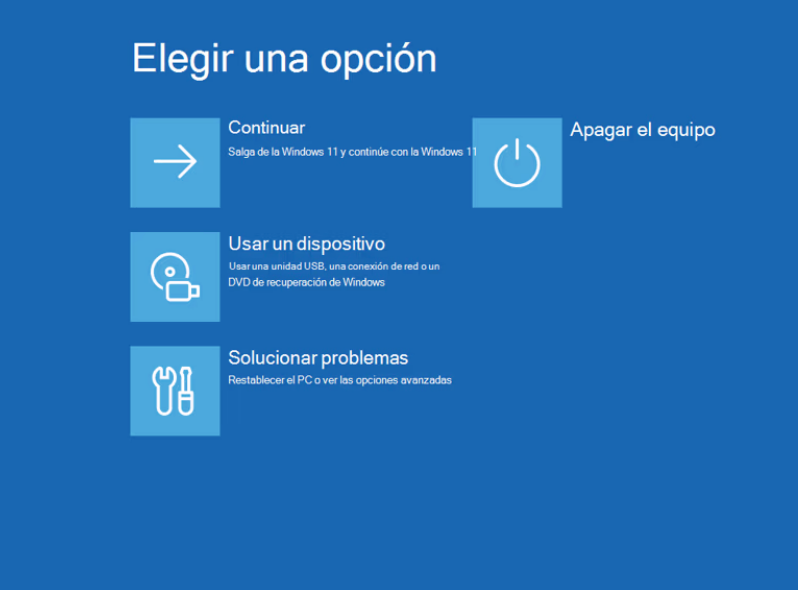 Menú de recuperación de Windows