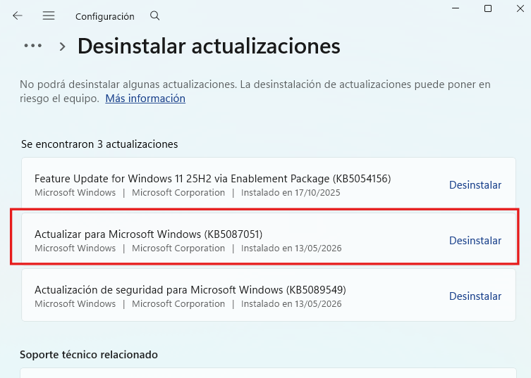Desinstalar actualizaciones de Windows Update