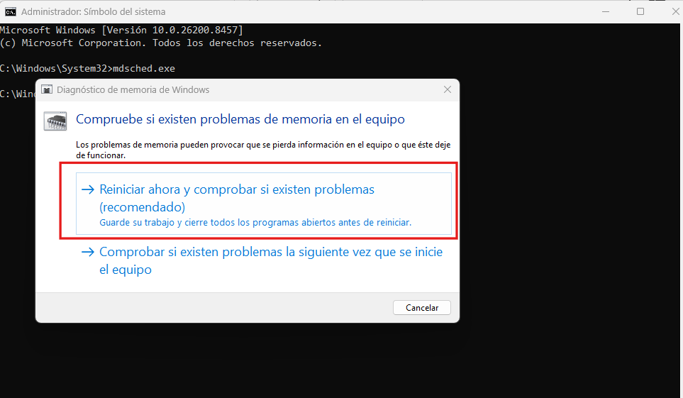 Herramienta Diagnóstico de memoria de Windows