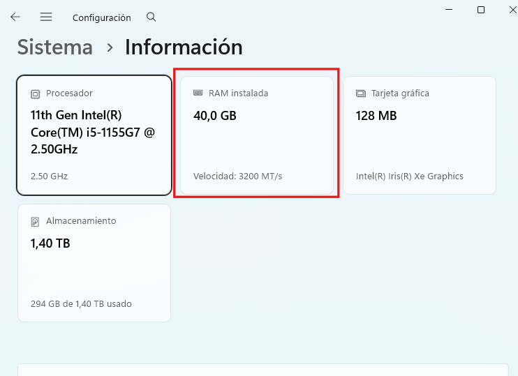 Ver cuanta memoria RAM tiene el pc